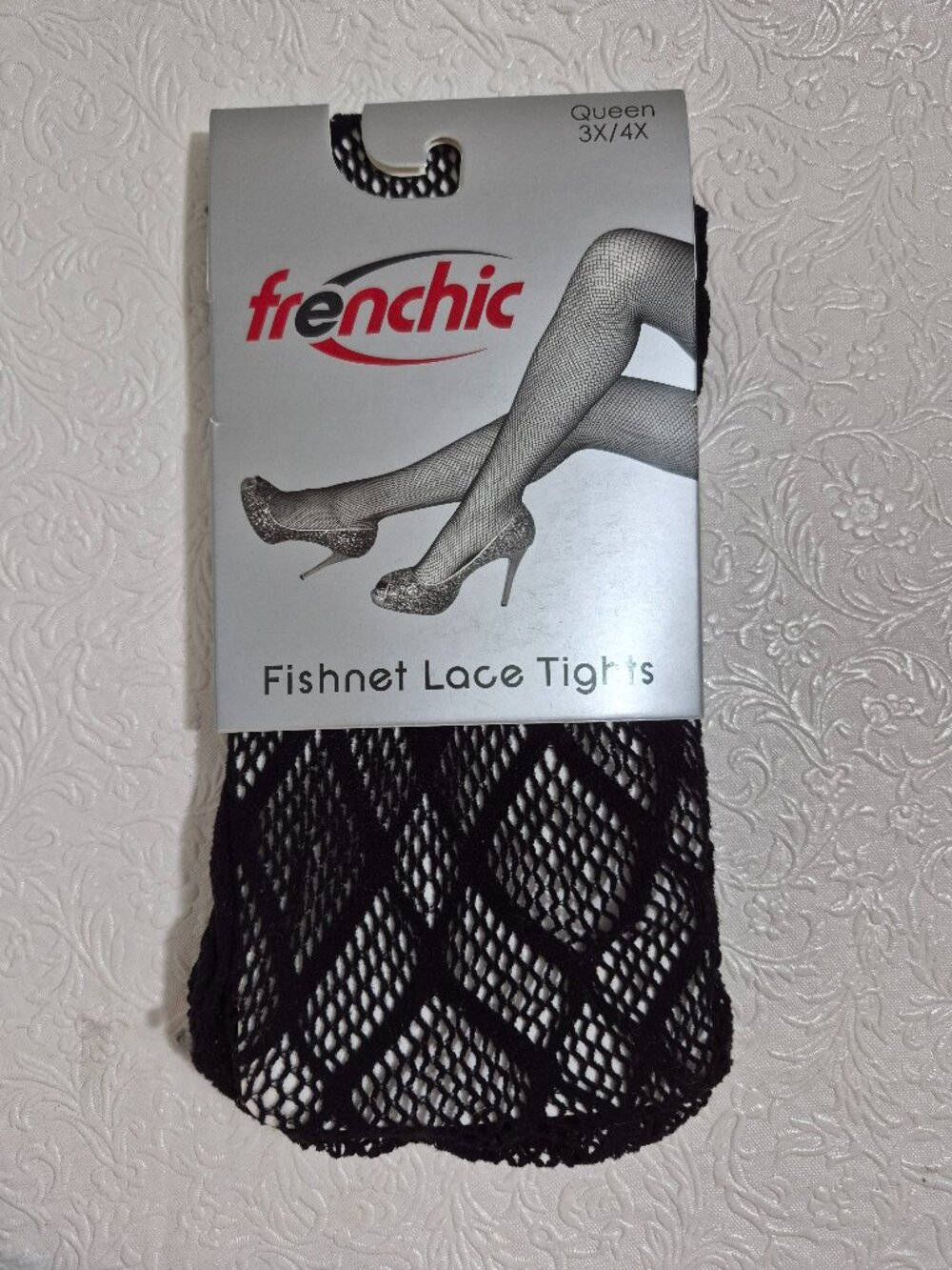 Frenchic Womans Queen 3X/4X Black Fishnet Lace Tights Crisscross Diamond Pattern
